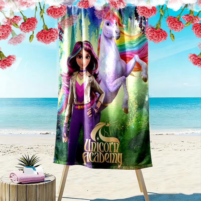 Asciugamano da Spiaggia Stampa Unicorn Academy, Asciugamano Grande Morbido Asciugatura Rapida per Spiaggia Campeggio Nuoto