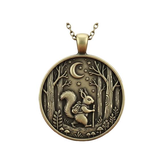 Collana con Pendente Luna Foresta Animale Viaggiatore nella Foresta Pendente Collana Stile Retrò Gioiello Regalo per Amanti della Natura