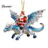 Fantasy Style Ornament Santa Claus Dragon Rider Christmas Ornament, 2D Acrylic Red Themed Hanging with Flying Tree Decorations for Home Parties Decor