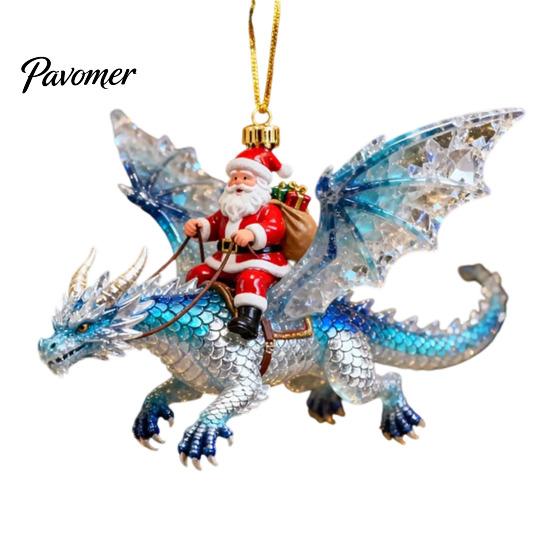 Fantasy Style Ornament Santa Claus Dragon Rider Christmas Ornament, 2D Acrylic Red Themed Hanging with Flying Tree Decorations for Home Parties Decor