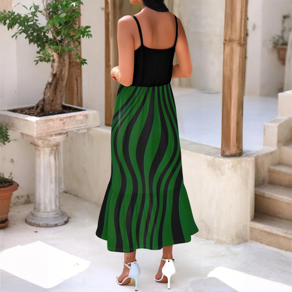 Women's Long Beach Casual Elegant Spaghetti Strap Maxi Dress Striped Low-key Flowing Bohemian Dress