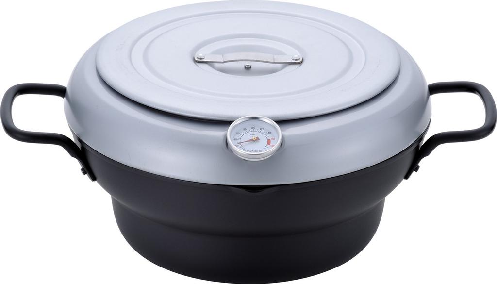 Wahei Freiz 24cm Iron Tempura Pot with Splatter Prevention, Lid, Thermometer, IH and Gas Compatible, Deep Fryer, Tempura Pot, Oil Drainer, Made in Jap