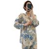 Leichter Luxus Frühling und Sommer Neu Seidiges Pyjama-Set Damen Monet Blume High-End Langarm-Cardigan Loungewear Set
