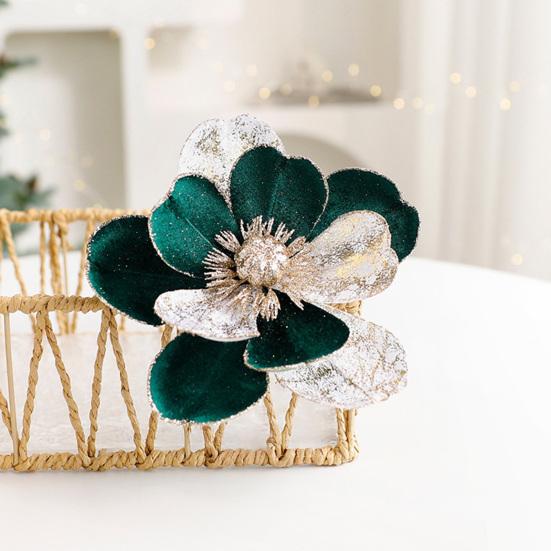 Artificial Poinsettia Flowers Christmas Tree Ornaments Velvet Glitter Magnolia Stems Floral Picks for Xmas
