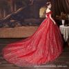 Elegant Red Satin Wedding Dress With Long Train Slim Fit French Style Bridal Party Outdoor Beach Hotel Ceremony