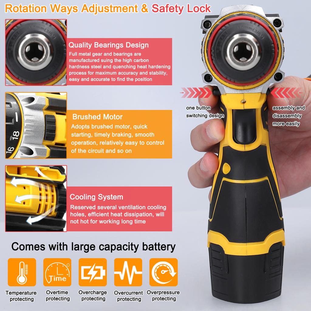 12 V 2in1 Lithium Drill Electric Screwdriver Multi Function Power Tool Brushed Motor Practical Screw Driver for Home