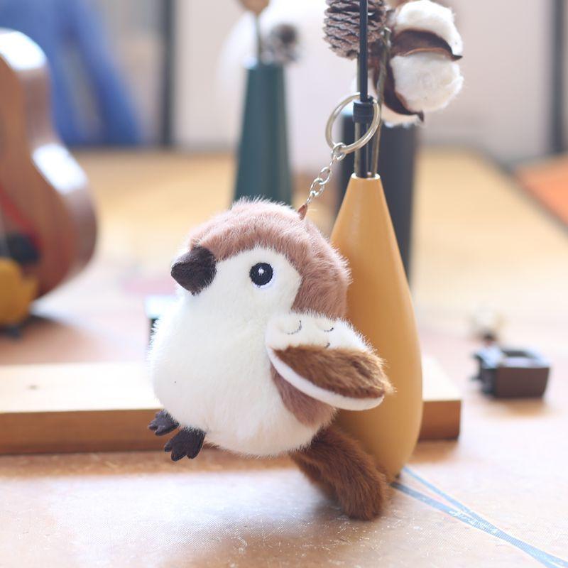 

Cute Cuddly And Plush Sparrow Hanging Ornament Fluffy Keychain For Kids