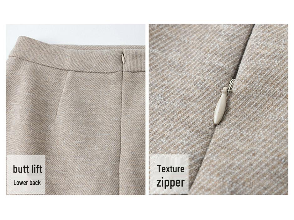 2025 Woolen High Waist A-Line Mid-Length Skirt for Women - Autumn/Winter Hip-Wrap Style