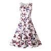Retro Summer Dress Women O-Neck Audrey Hepburn Vintage Floral Printing Party Dresses