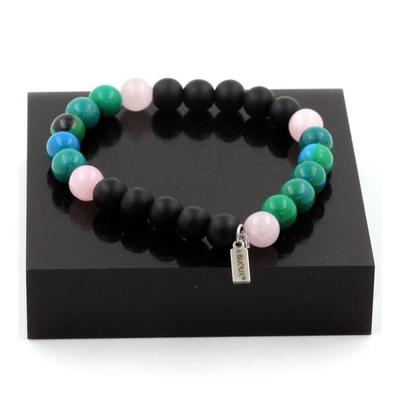 Steine ​​und Mineralien. Armband Perlen Rosenquarz + Chrysokoll + matter schwarzer Onyx 8 mm. Hergestellt in Frankreich.