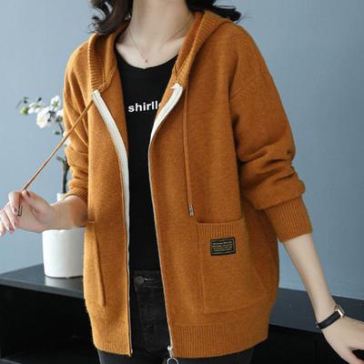 Winter Women Coat Hooded Drawstring Knitted Long Sleeves Pockets Thick Keep Warm Pure