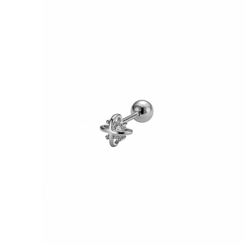 

925 Sterling Ear Studs Niche Diamond-Embedded Cross Star Ear Bone Stud Ear Hole Ear Worm Nail High-Grade Sense Men and Women Ear Rings Single Cross Planet Earring