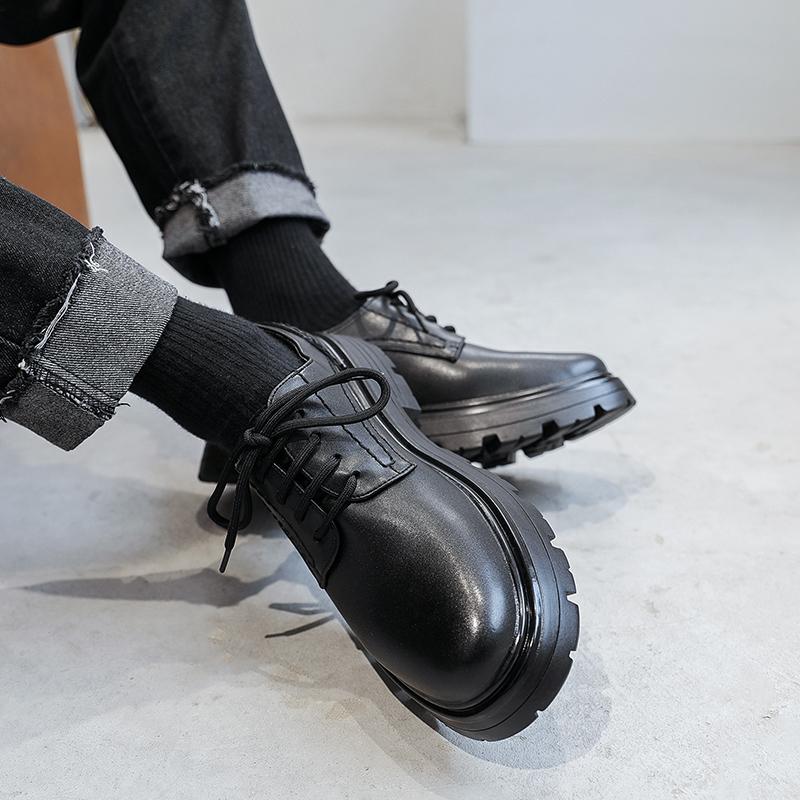 Модные мужские туфли для клуба Мужские кожаные туфли-оксфорды на платформе слипоны — фото 4