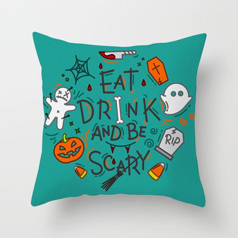 Halloween Pillow with Graffiti Letters Printed Peach Skin Home Cushion Cover Sofa Living Room Cushion Cover