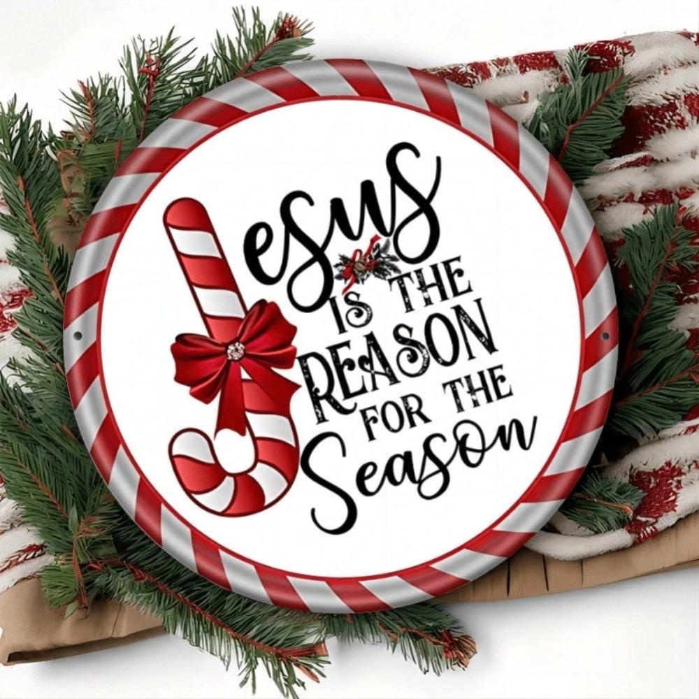 One Piece Christmas Wreath Round Tin Sign Metal Wall Art for Home Bar Garden Holiday Decor Gift 7.8 Inch