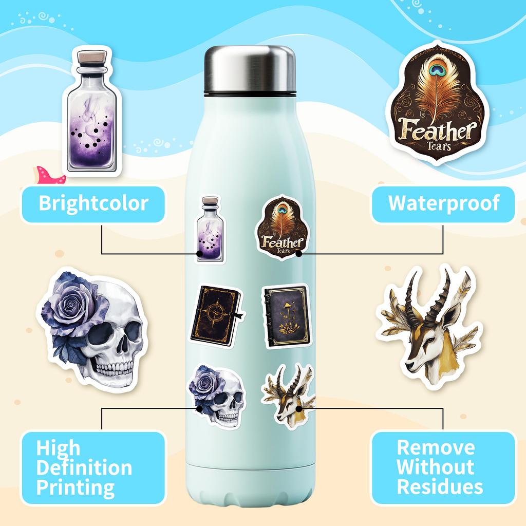 50 Pcs Dark Aesthetics Decorative Stickers  Oil Lamp Crow Non Repeating Waterproof Stickers