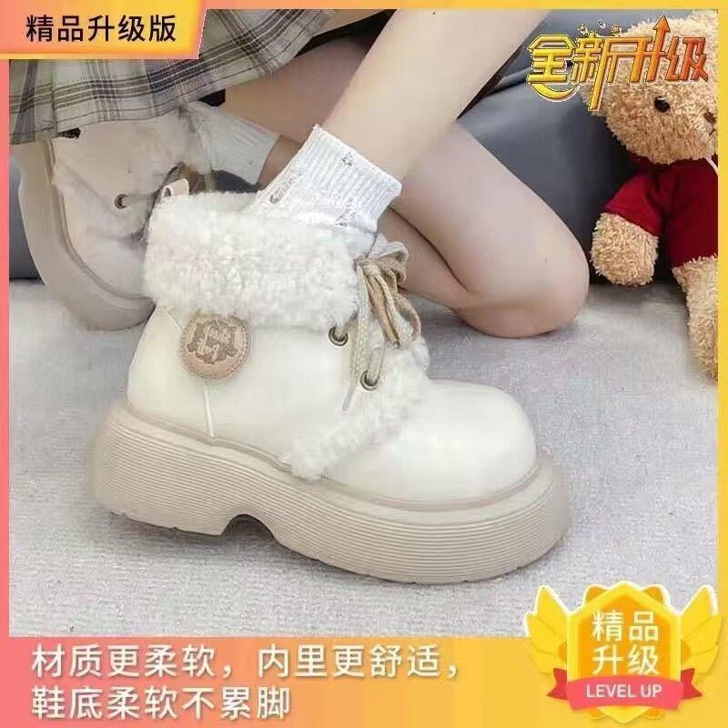 

Snow boots women s winter new thick-soled velvet warm and heightened white Martin boots women s versatile cute short boots 40