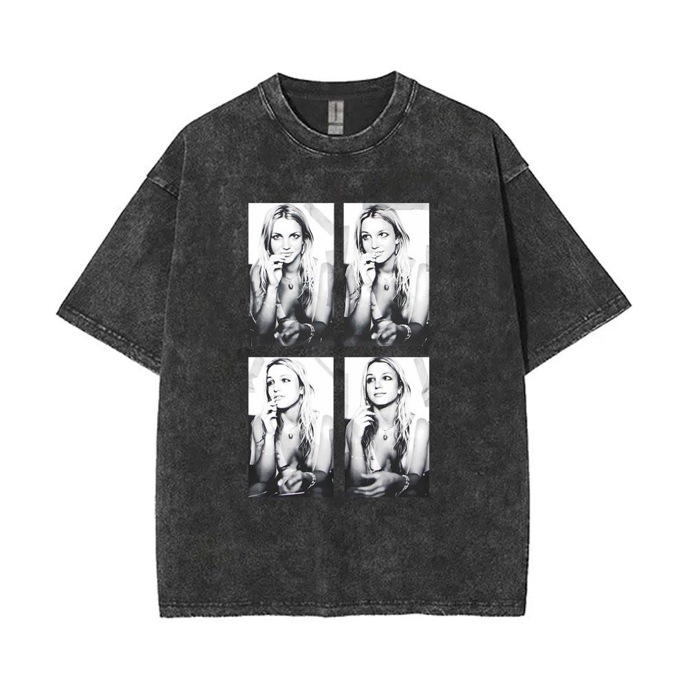 Limited Britney Spears Oops I Did It Again Tour  Vintage Washed T Shirt Summer Men Women High Quality Cotton Retro Tshirt