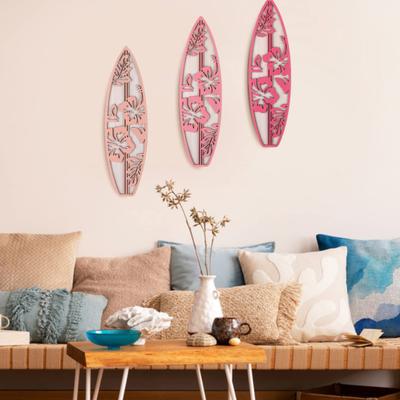 Yousheng 3Pcs/Set Wooden Hibiscus Surfboard Wall Decoration Farmhouse Rustic Surfboard Wall Art Home Bedroom Living Room Bathroom Wall Decorative Sign