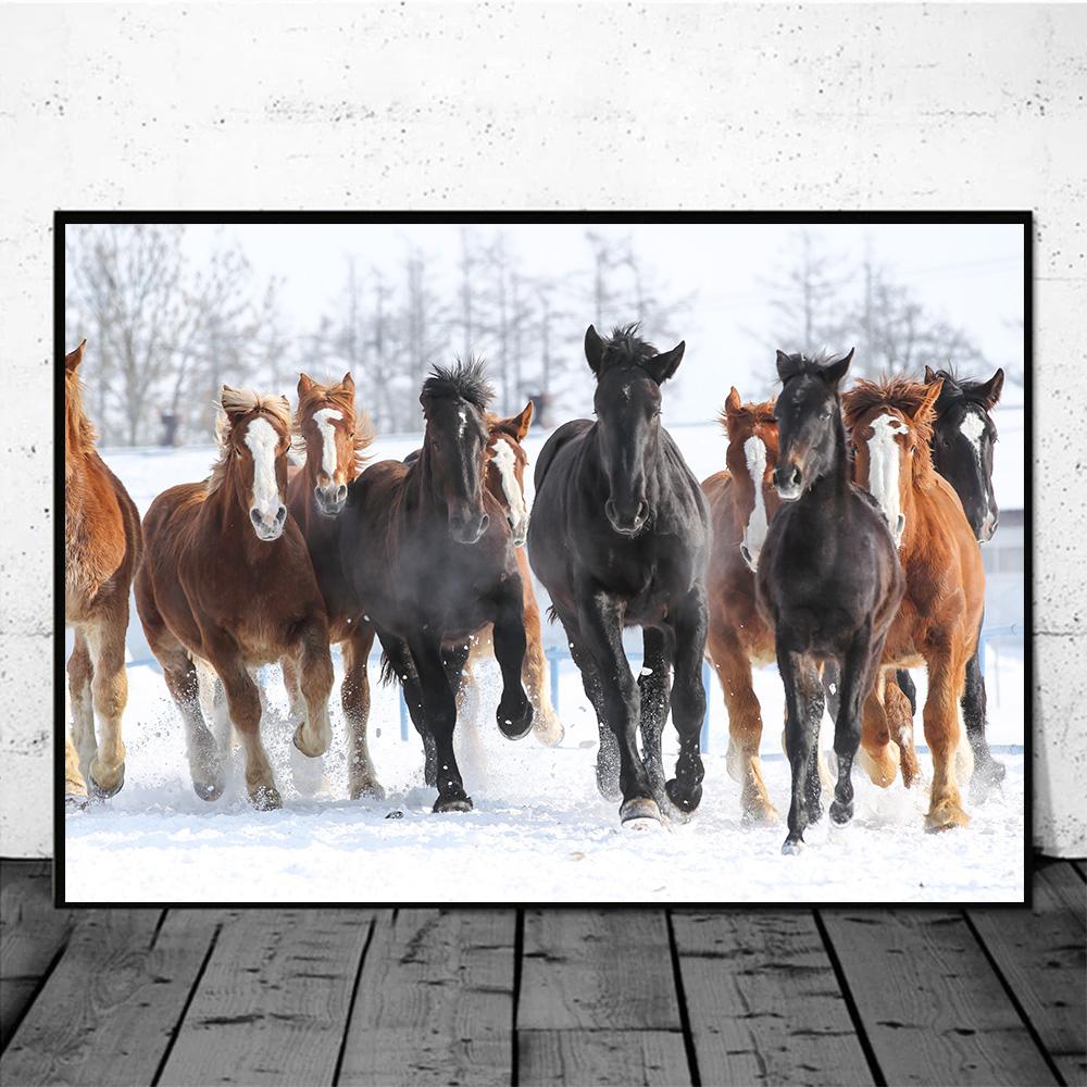 Horse Wall Art Posters Horse Running Canvas Art Print Painting Beautiful Horses Pictures for Modern Home Living Room Decoration
