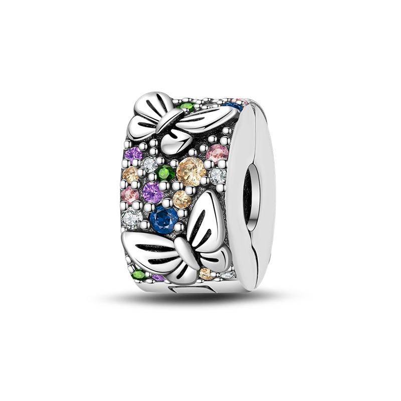 Spring Copper Pink Luminous Butterfly Flowers Charms Beads Fit 3Mm Original Bracelets Fine Diy Jewelry Birthday Gift