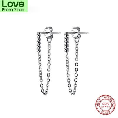925 Sterling Silber Punk Geometrische Link Kette Ohrringe Für Frauen Edlen Schmuck Mode Glänzende Stud Ohrringe Party Geschenk