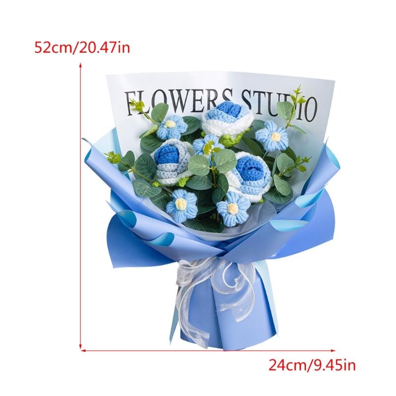 Häkelblumen-Sträuße mit Lichterkette und Geschenktüte Handgefertigte Gestrickte Sträuße Künstliche Rose für Muttertag Hochzeit