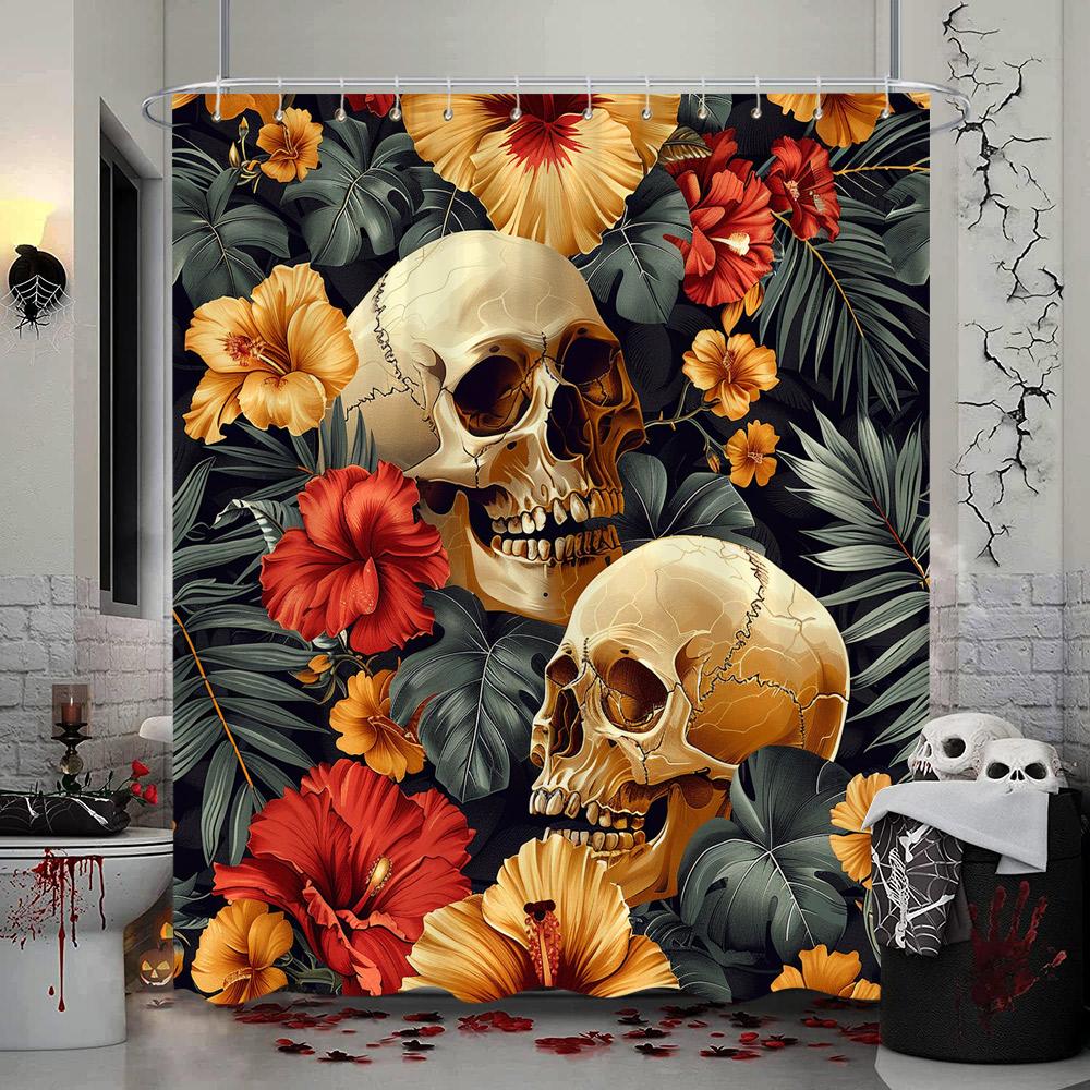 

Spooky Halloween Skeleton Shower Curtain Skull Flower Dinosaur Western Cowboy Polyester Fabric Shower Curtains Bathroom Decor 90x180cm