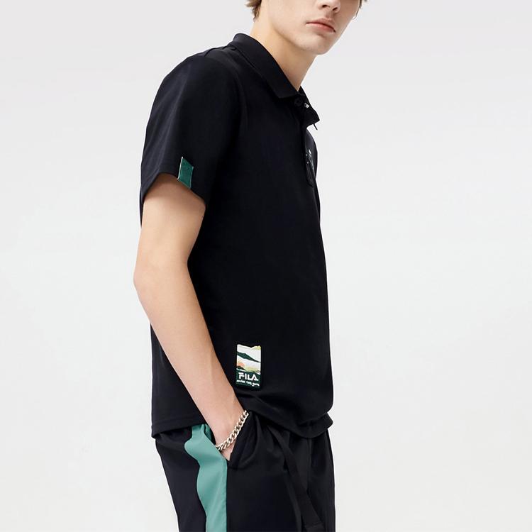 FILA Fusion Lifestyle Logo Print Letter Sports Casual Short Sleeve Polo Shirt Men Polo Shirts Black T11M123101FBK