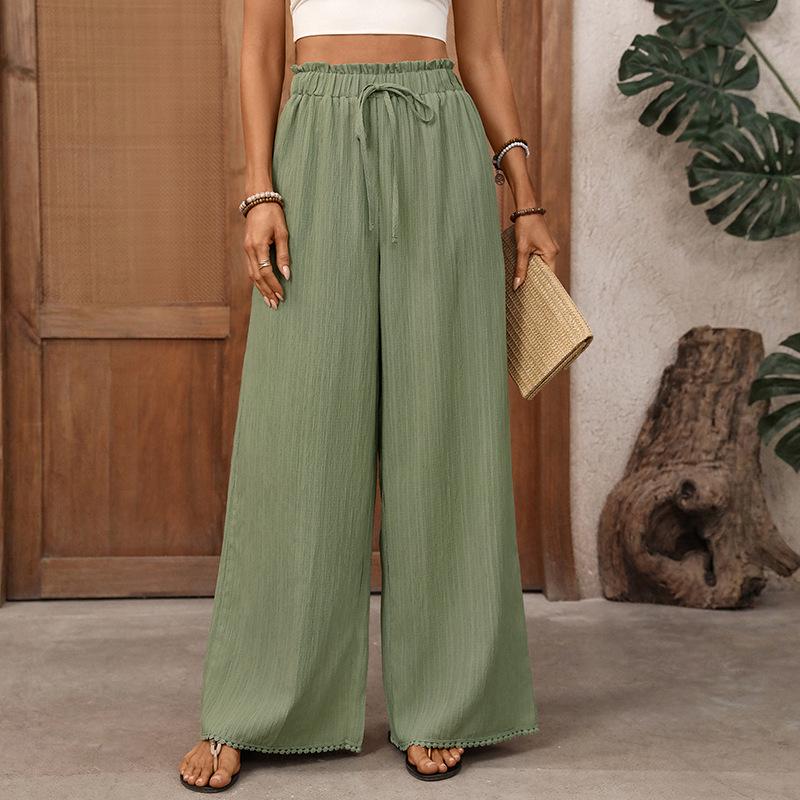 Women s Summer Casual Elastic Waist Straight-Leg Pants S