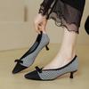 Temperament bow new high heels women's knitted woven shoes square head light mouth cat heel single shoes