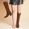 Independent mold-opening fashion versatile boots autumn and winter women's leather boots widened tube circumference long high-heeled women's shoes