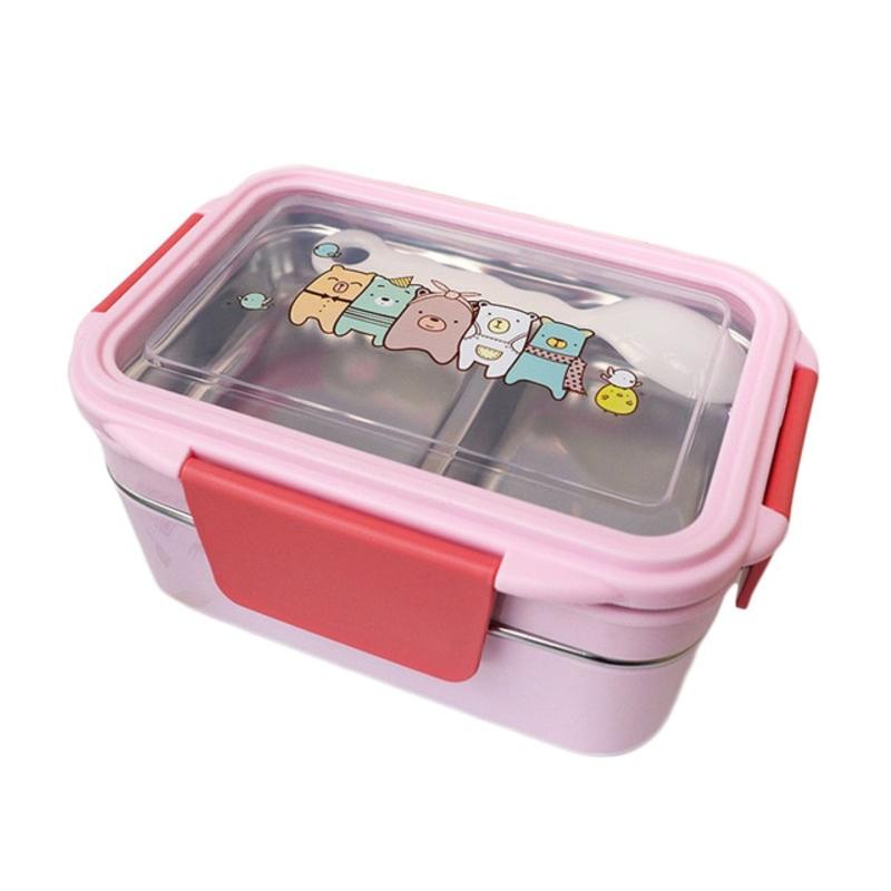 

Cartoon Lunch Box Stainless Steel Double Layer Portable Food Container for Kids Kids Picnic School Bento Box | Lunch Boxes (Pink)