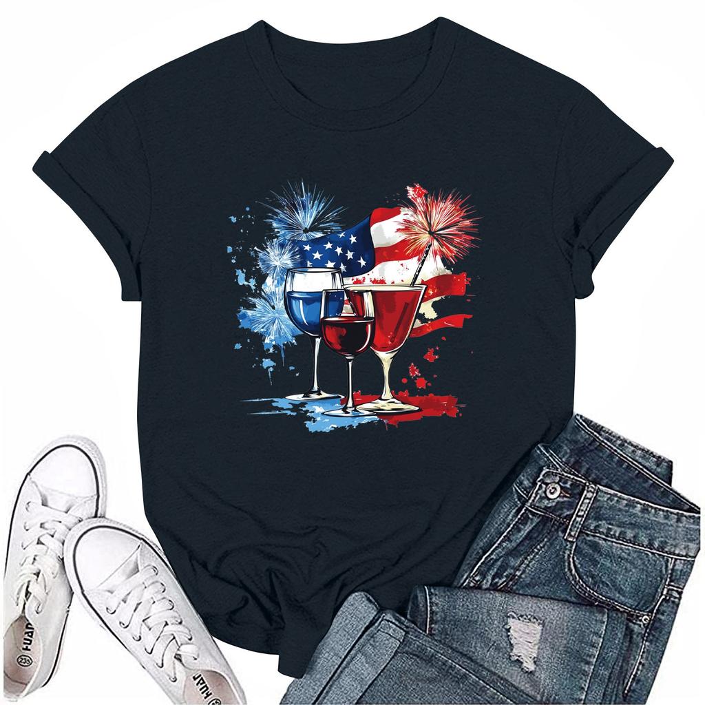 Dámská módní ležérní tištěná tričková halenka s kulatým výstřihem a krátkým rukávem Tričková halenka Halenka