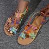 Fashion 2025 Summer New Roman Sandals Bohemian Style Set Toe Flower Flat Wear-resistant Women's Shoes Casual Large Size Sandals