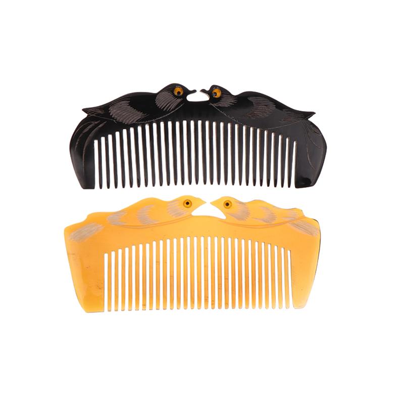 Natural Ox Horn Comb Anti Static Buffalo Combs Mandarin Duck Phoenix Carving Professional Detangling Massage Fine Tooth Comb