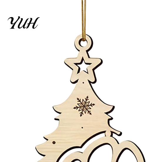 Indoor Christmas Ornaments for Doors Wood Tree Pendant with Paw Print, Hollow Engraved Hanging Pet Themed Party Supplies Ornament, Rustic Style Craft