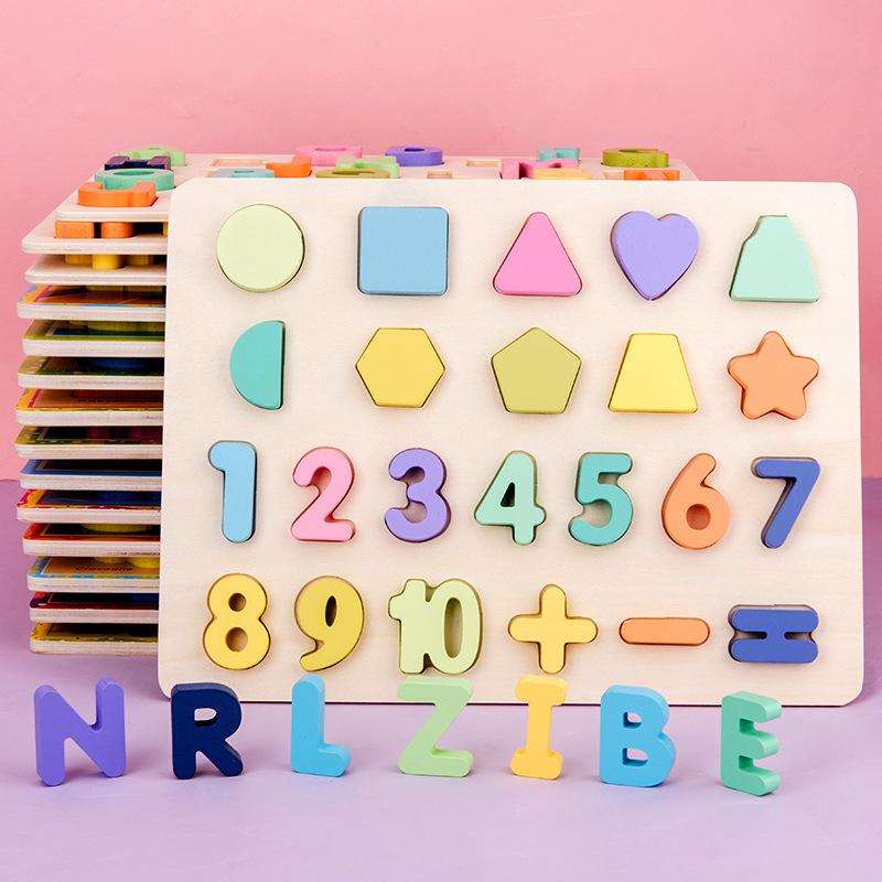 Infant Number Alphabet Animal Cognition Puzzle Early Education Learning Matching Puzzle 1-3-6 Wooden Toy