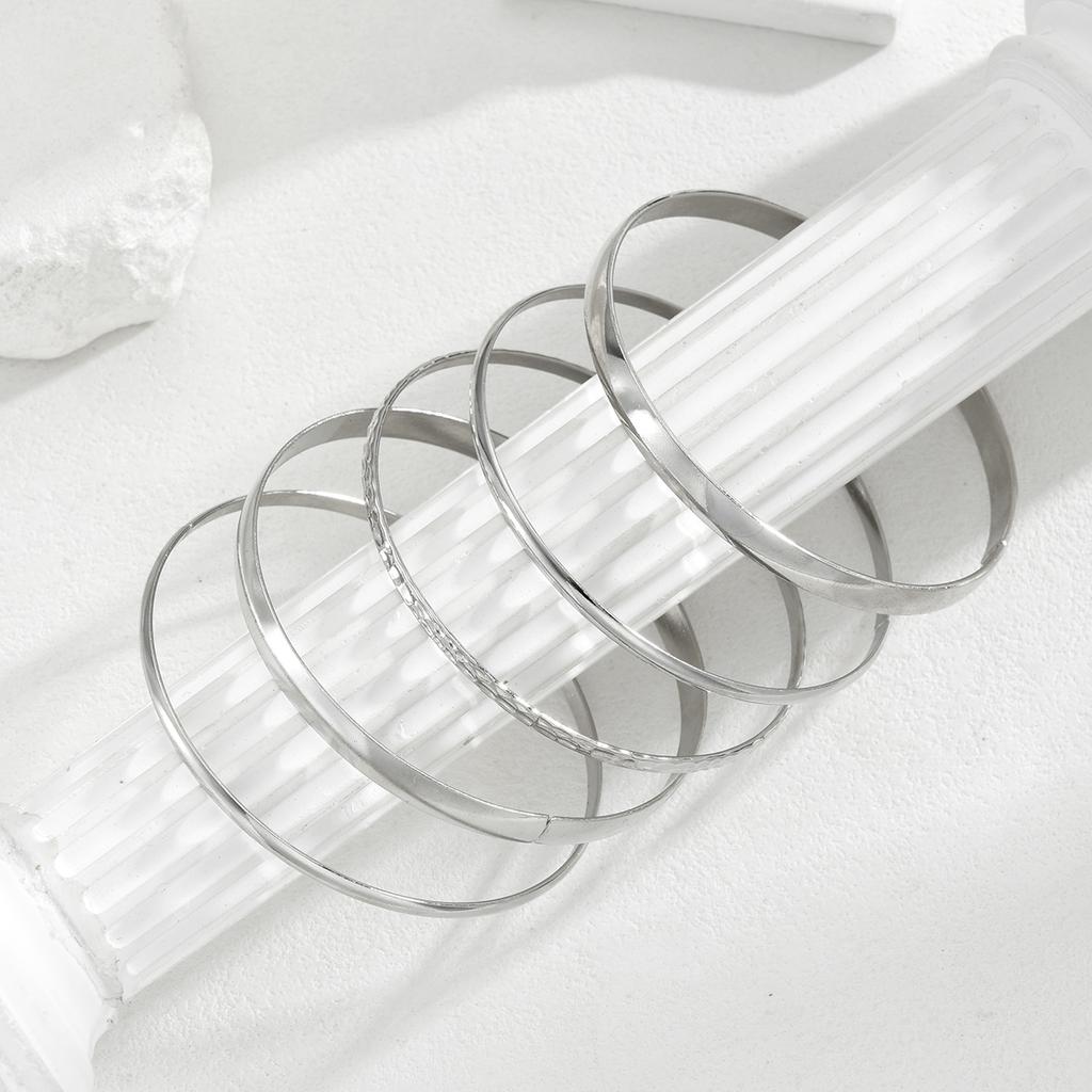 5 Pcs Vintage Minimalist Smooth Bangles Set for Women Fashion Metal Silver Color Twisted Bracelet Daily Party Jewelry Gift 2026