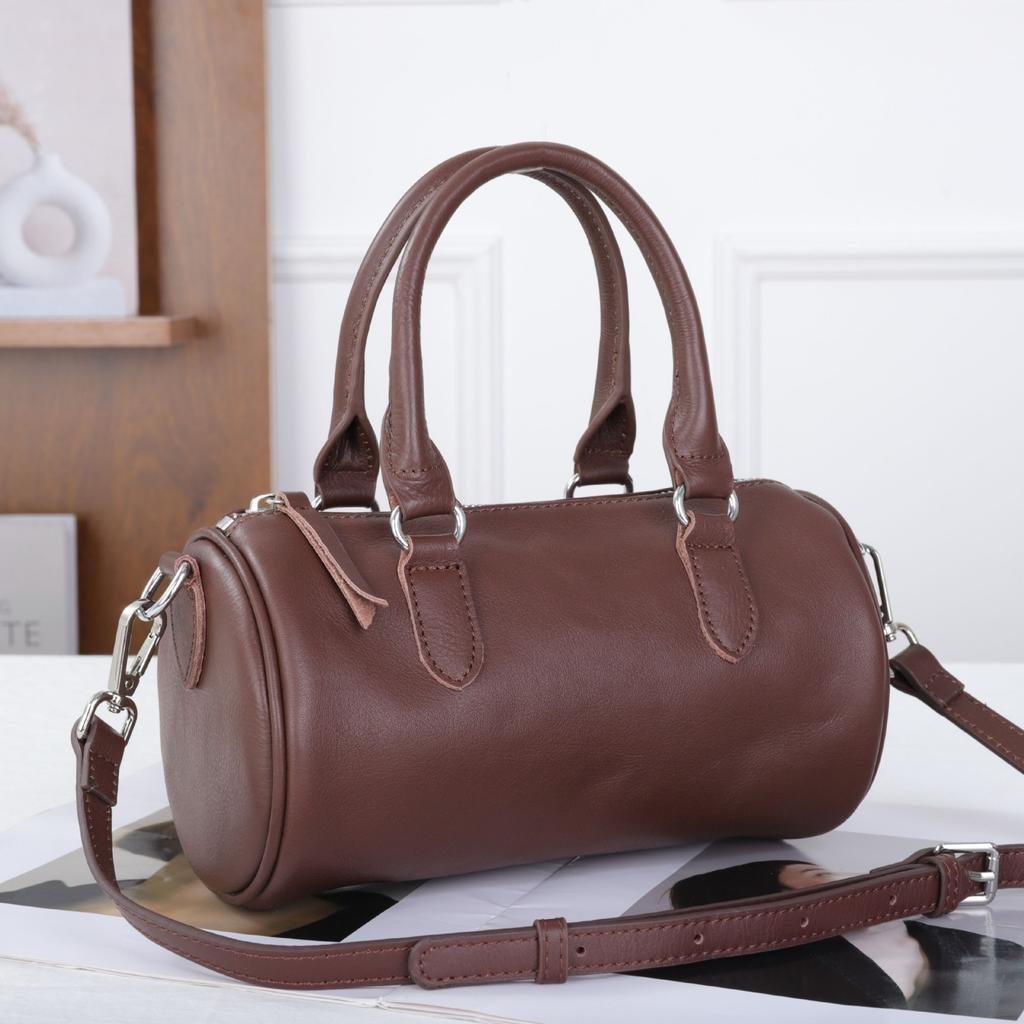 Cowhide Shoulder Women's Bag Crossbody Fashionable Simple Practical Soft Leather Drum Pillow Bag