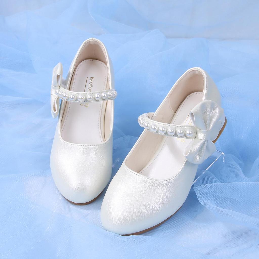 Girls' Soft-Soled Leather Dress Shoes, White Princess Performance Heels