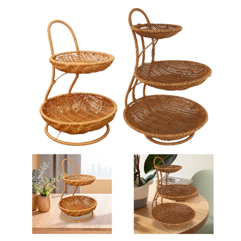 Rattan Style Fruit Basket Multi Tiered Storage Organizer for Kitchen Countertop Snacks and Home Decoration