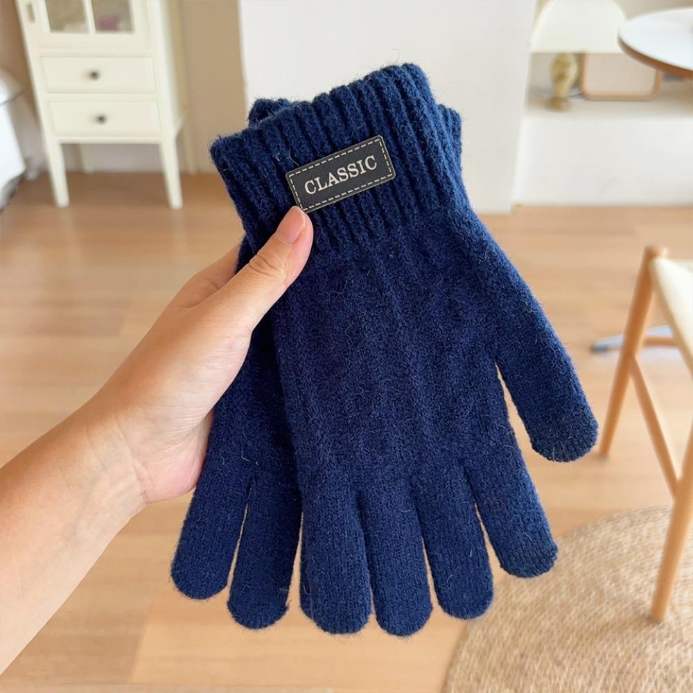 

Теплые вязаные перчатки Ветрозащитные зимние перчатки Модные перчатки с полным пальцем Для улицы синий