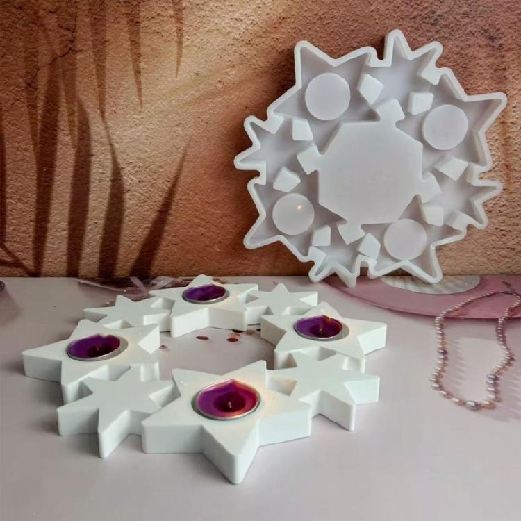 Holiday Star Candle Casting Mould, Flexible Construction Supports Removal While Center Posts Shape Openings Within the Christmas Design