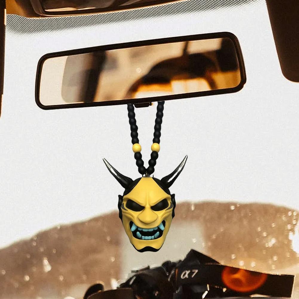 Japanese Oni Samurai Helmet Car Hanging Pendant Samurai Kabuto Masks Car Rear View Mirror Pendant Halloween Car Decorations Gift