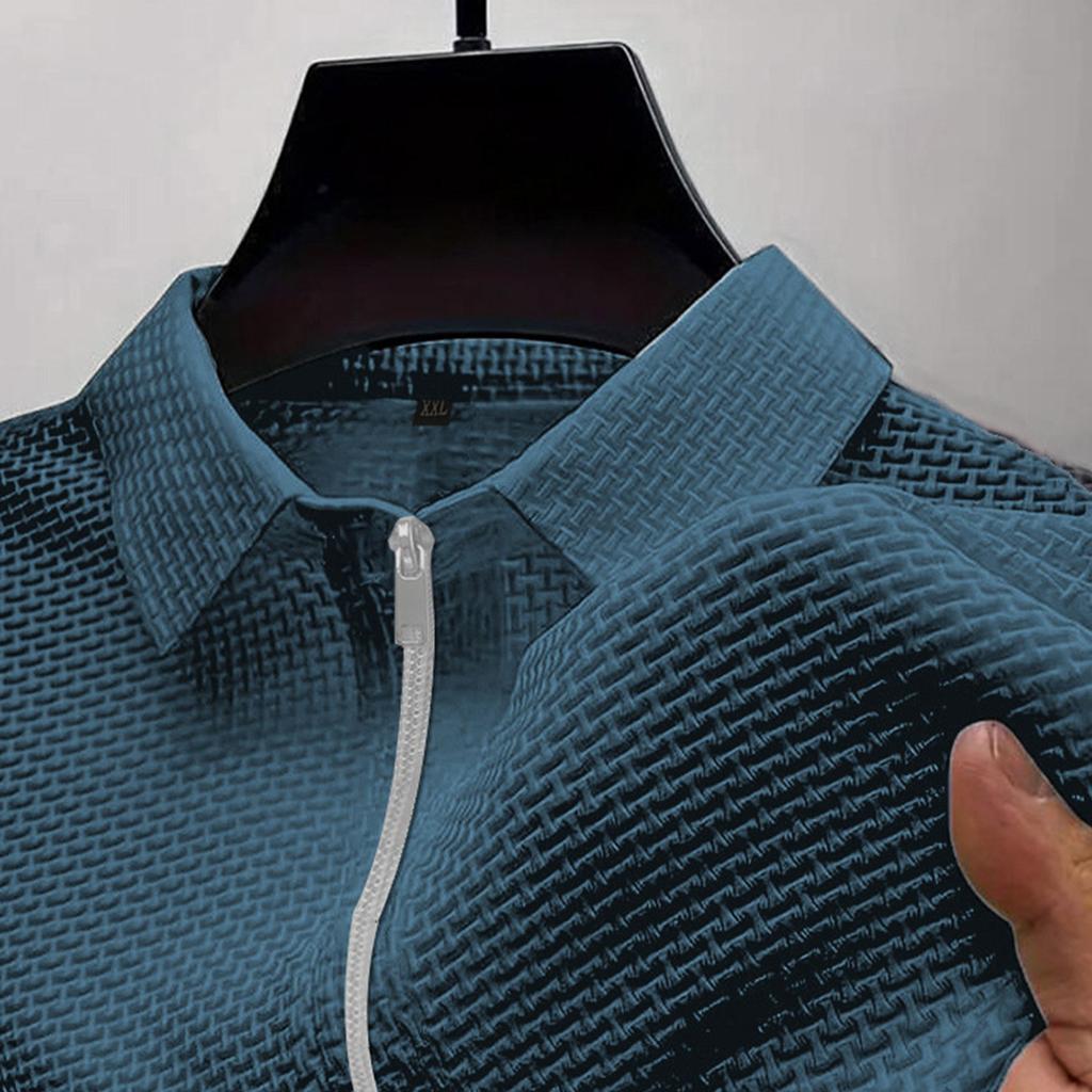 Men's Summer Color Zipper Collar Short Sleeve Tops Men's Loose Sports Casual Tops