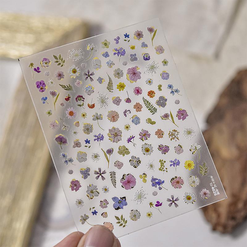 Körsbärsblommor Sakura Vår 5D Nageldekorationsklistermärke Guldstämpling Mjukt Lim Reliefklistermärke Chic Manikyrdekaler