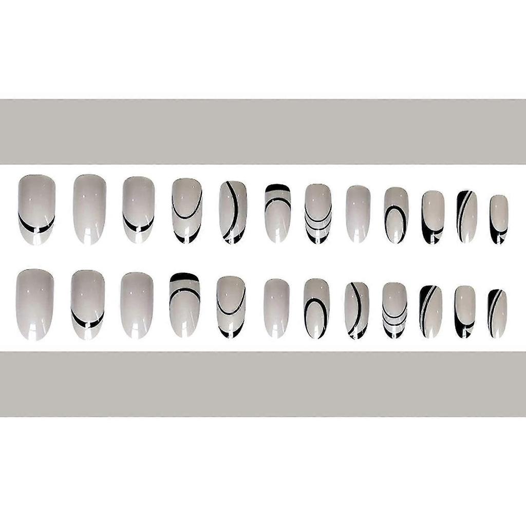 Extra Long Press On Nails, Coffin Fake Nails, Glossy Acrylic Nails, Artificial Glue On Nails For Women And Girls 24pcs-Black Abstract Swirl