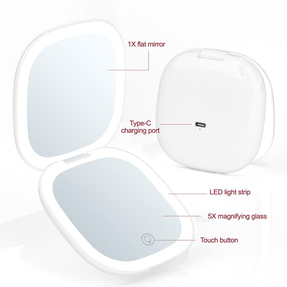 Travel Mirror With Light Magnification 1X Or 5X Touch Button Travel Magnifying Mirror For Gathering Dating Traveling