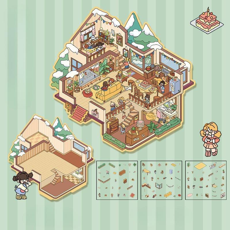 Cartoon Miniature Scene 3D Stickers Retro DIY PET Landscape Stickers Decompression Korean Stationery Scrapbooking Posters